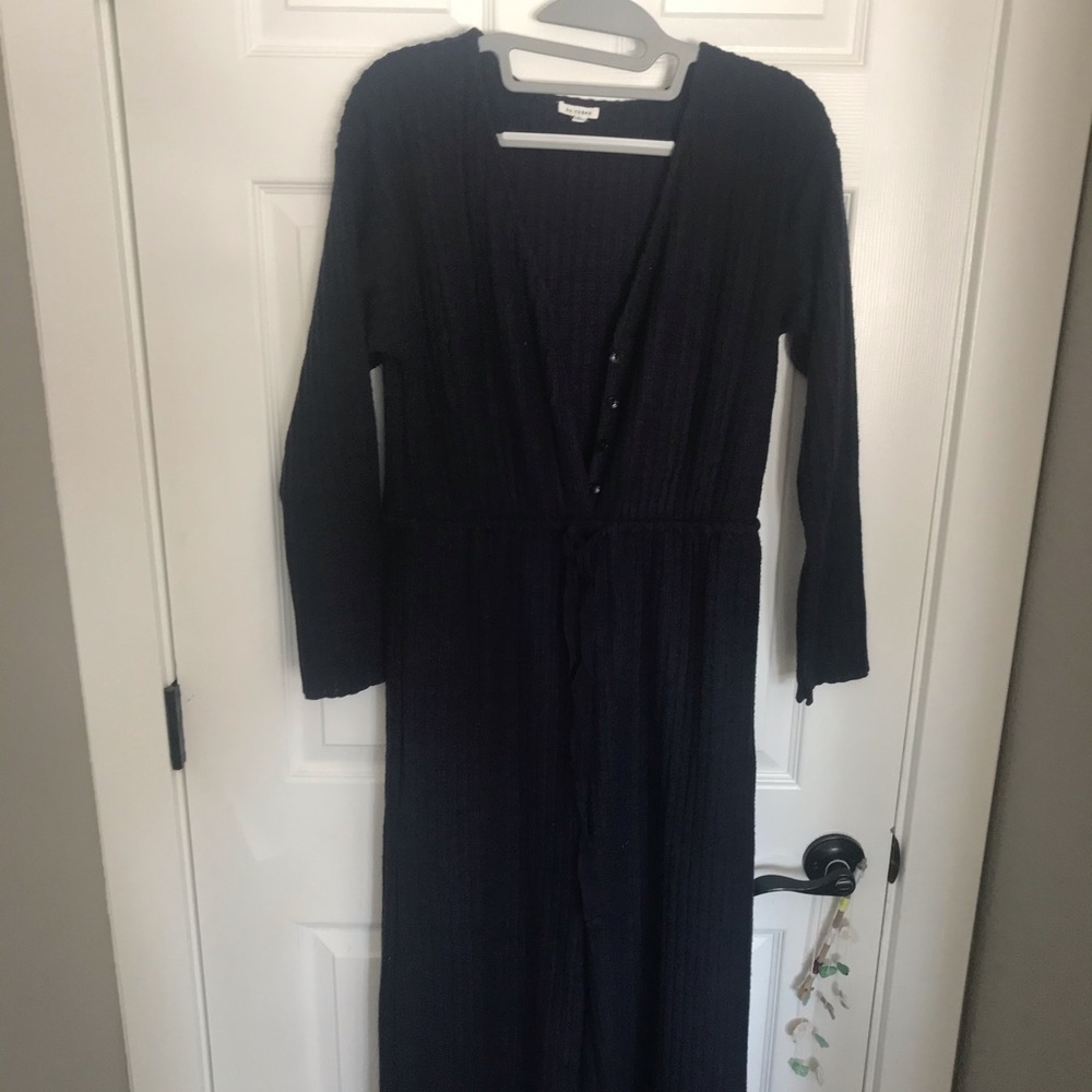 Saylor Navy Blue Ribbed Knit Long Sleeve Jumpsuit - Picture 6 of 8